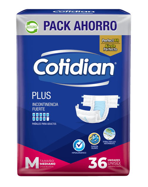 Pañales de Adulto Cotidian Plus Incontinencia Fuerte 36 un M